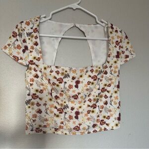 F21 Floral Print Women's Short Sleeve Crop Top, Small